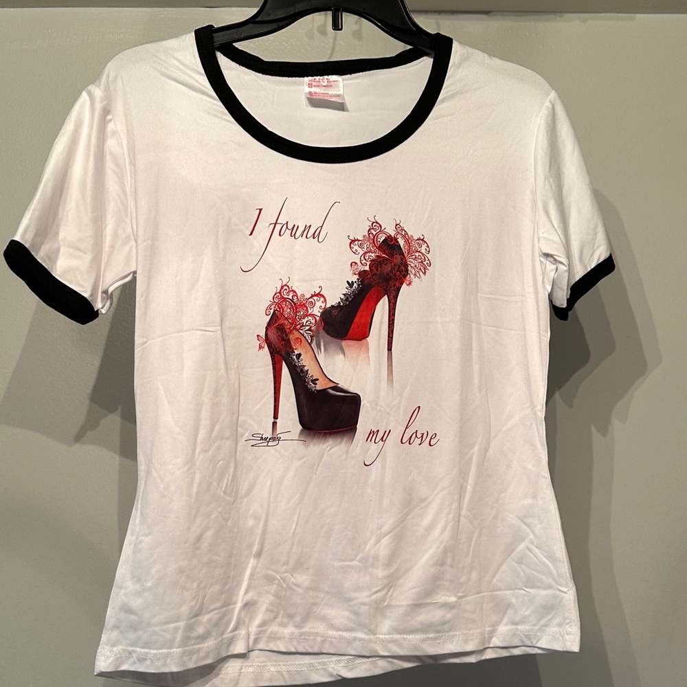 Women's White Graphic Tee with Black Trim